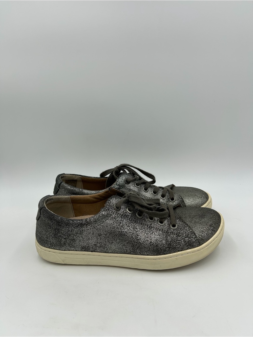 Birkenstock Arran Sneakers Leather Metallic Silver Women’s Size 38 (7-7.5 US)